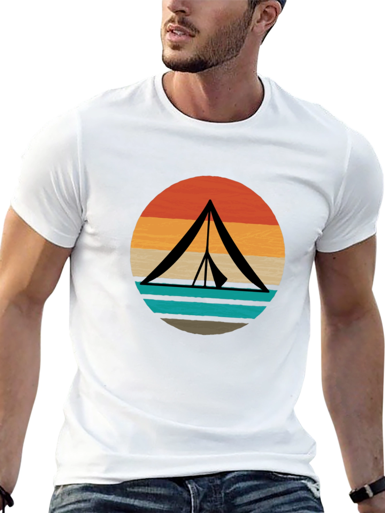 Retro Camping Tent Graphic Tee - Black