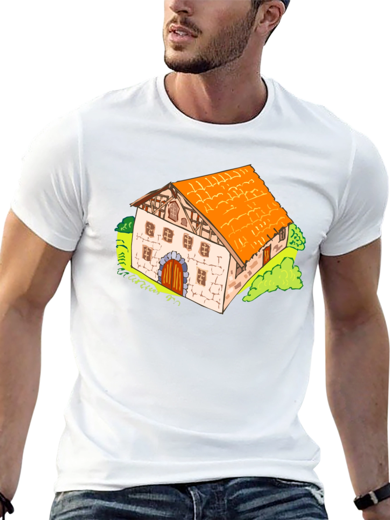Cartoon Farmhouse Graphic T-Shirt - Unique Design