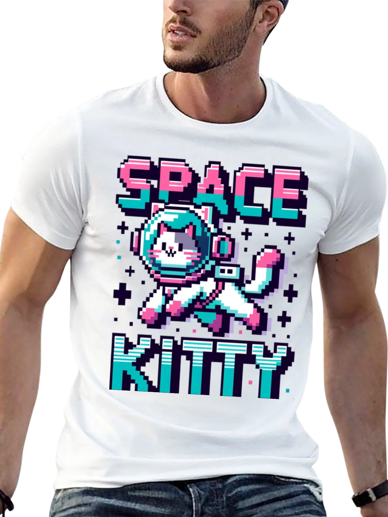 Space Kitty T-Shirt - Pixel Art Cat Astronaut