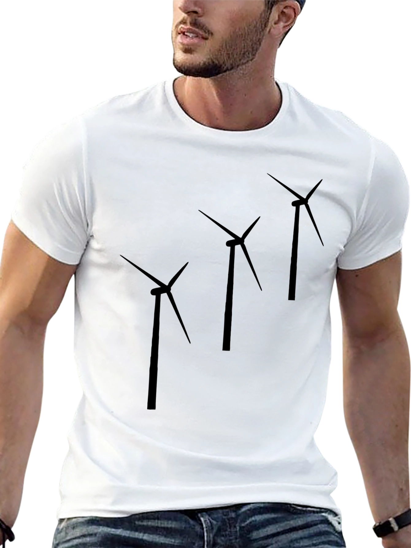 Wind Turbine Graphic Print Black T-Shirt