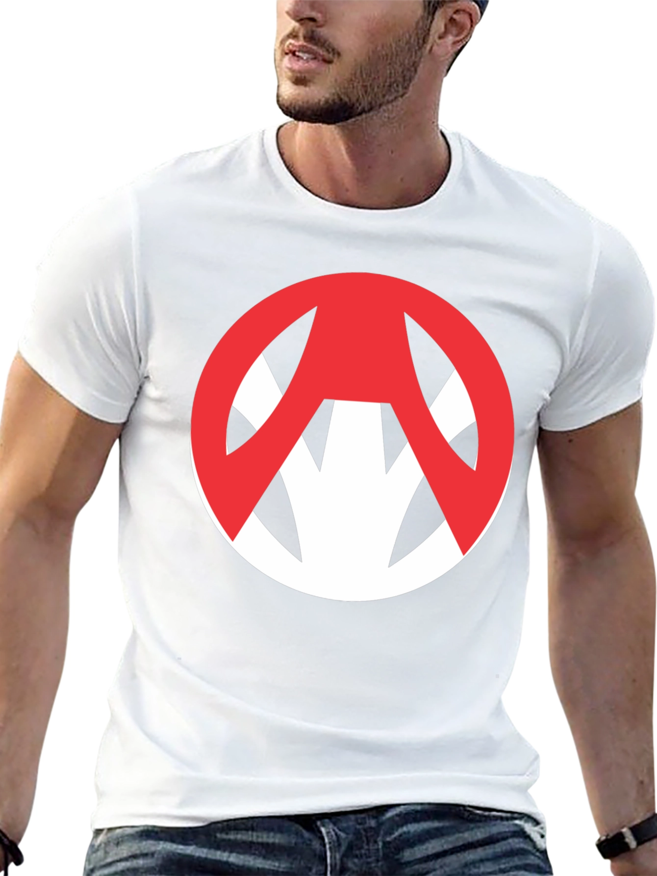 Edgy Graphic Tee: Red Symbol on Black Cotton T-Shirt