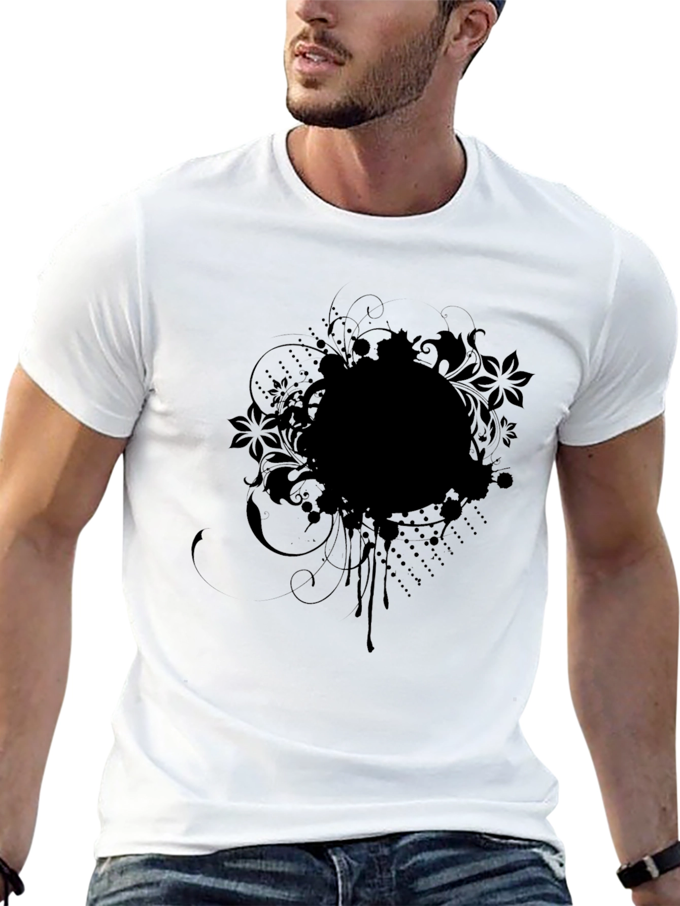 Black Floral Splatter Graphic T-Shirt