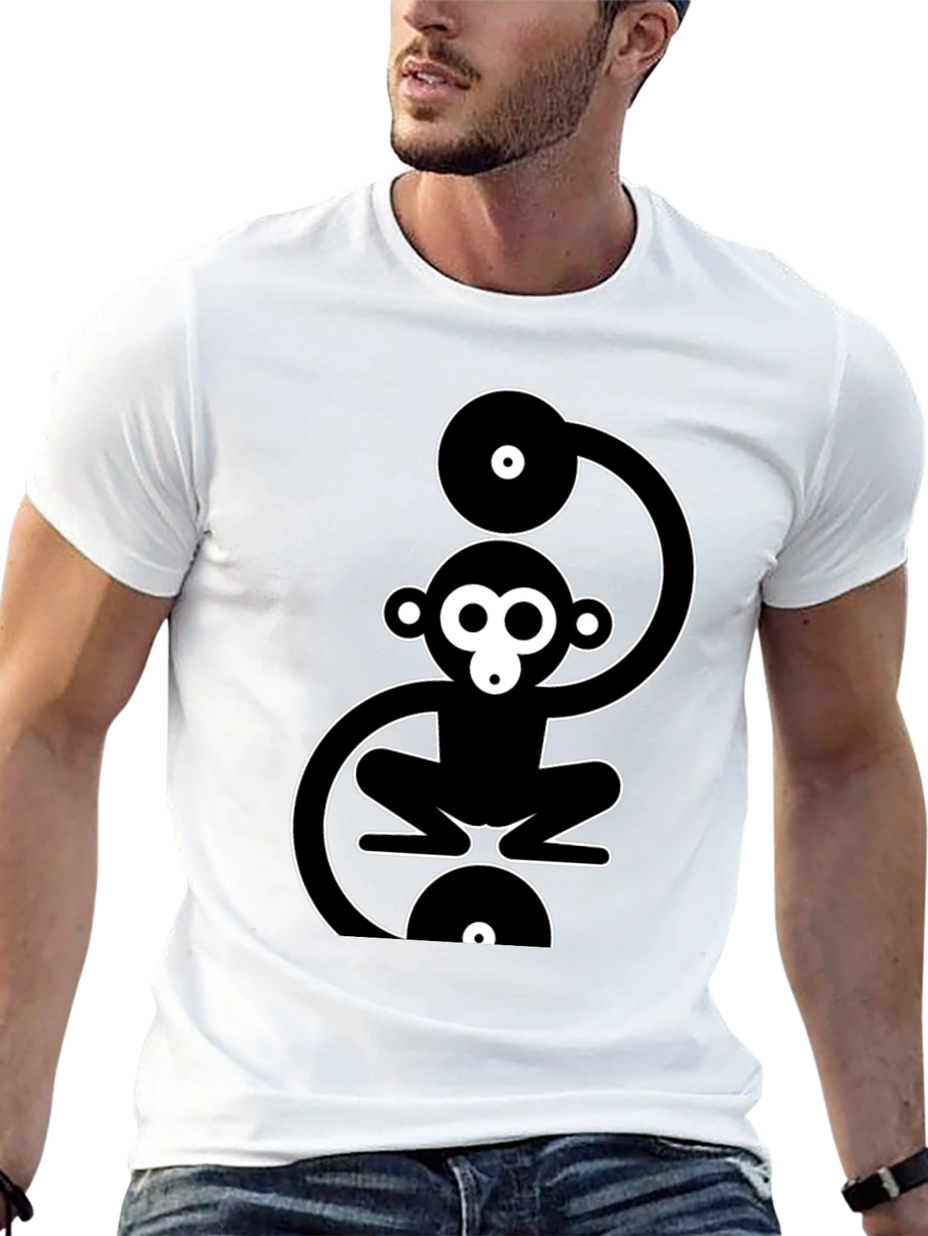 Monkey DJ Graphic T-Shirt - Black Cotton Crew Neck