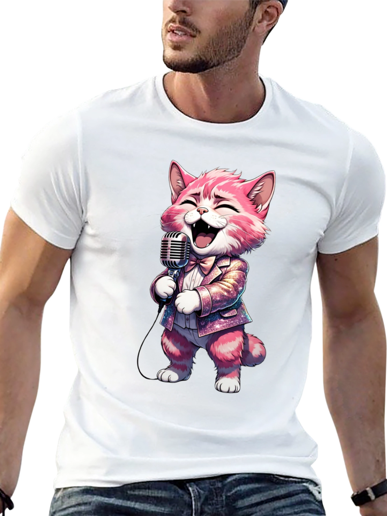 Singing Cat T-Shirt - Black Cotton Blend