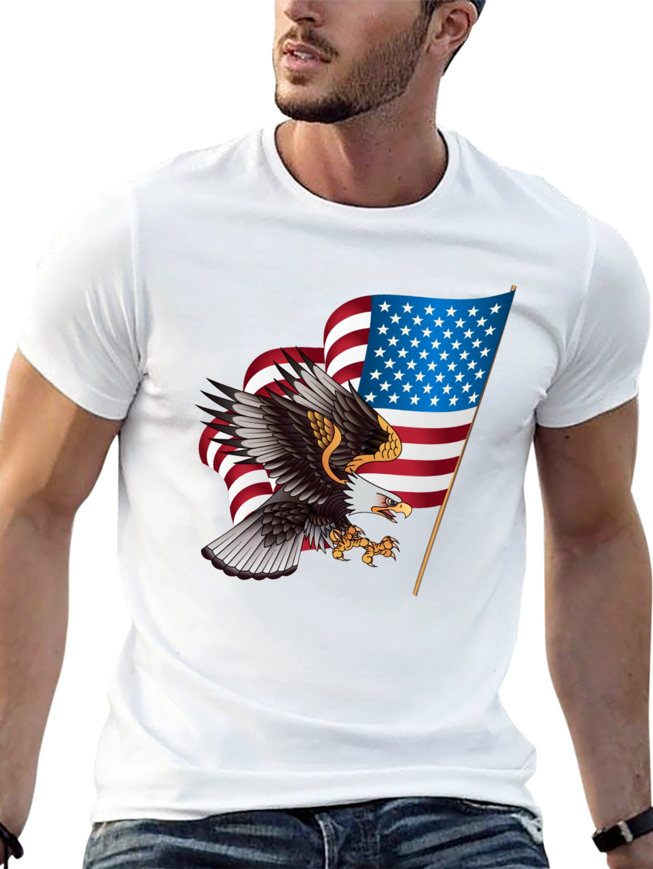 Patriotic Eagle & US Flag Graphic T-Shirt