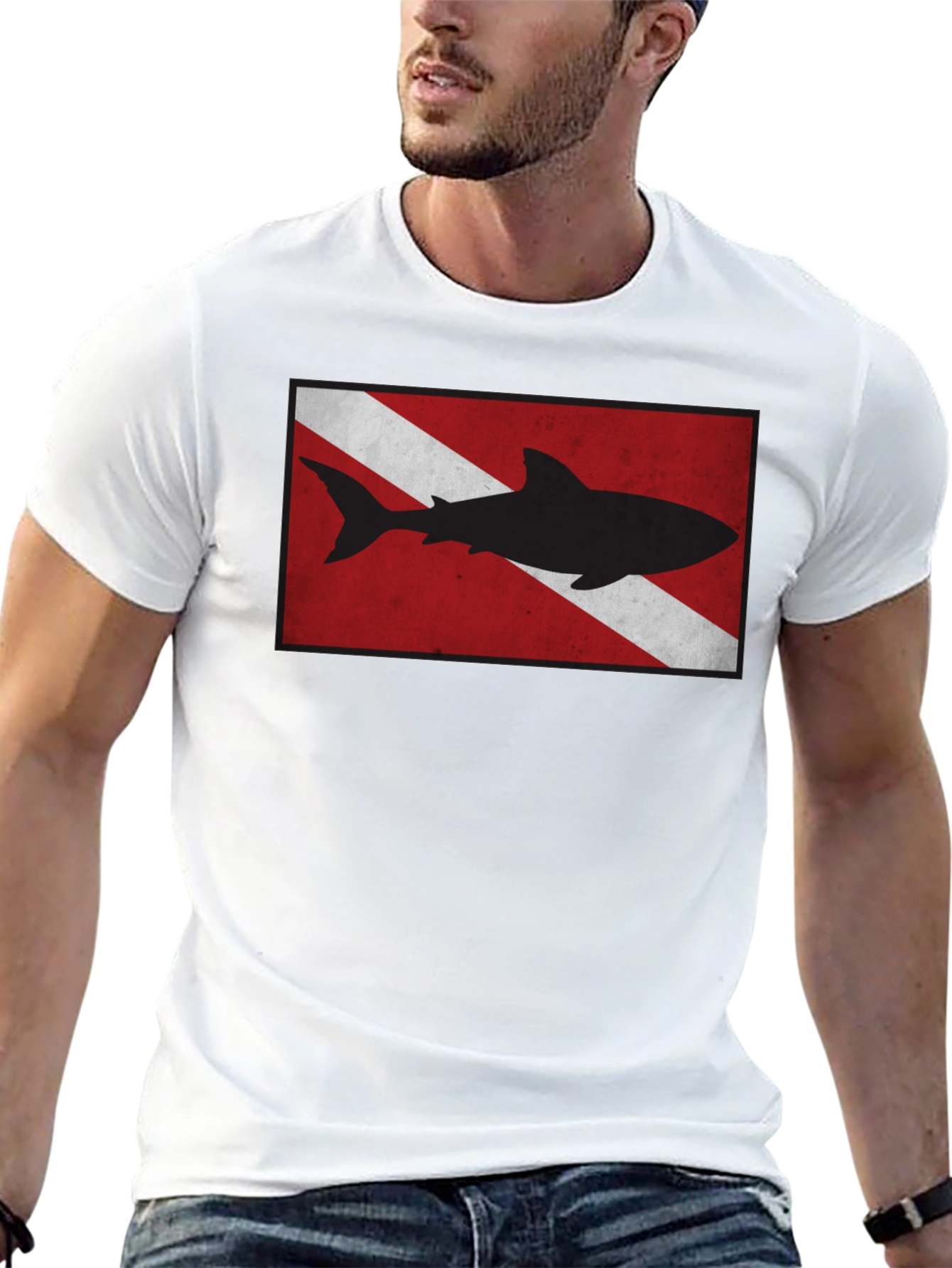 Diver Down Flag Shark Graphic Tee - Black