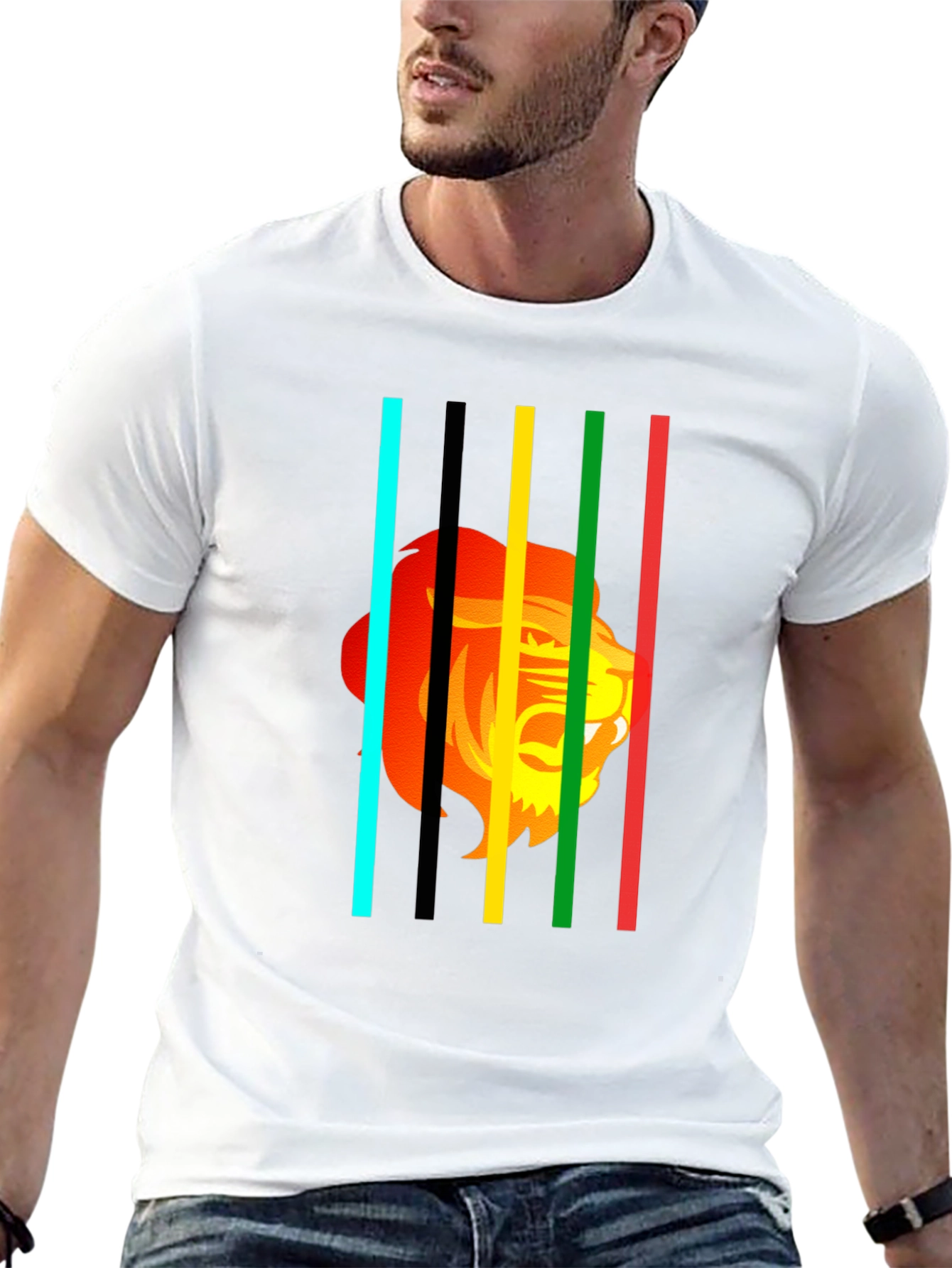 Lion Stripes Graphic T-Shirt - Black