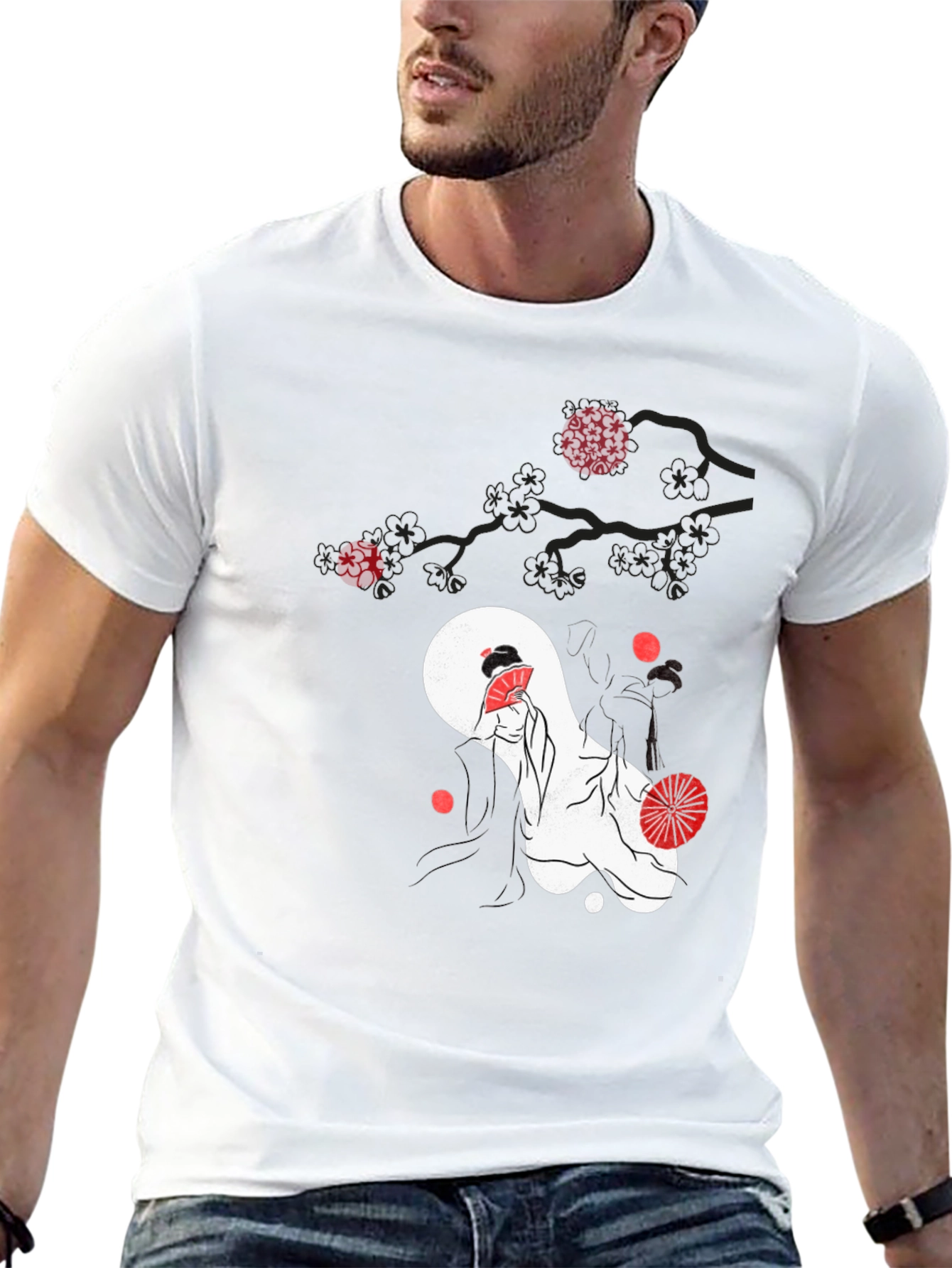 Japanese Geisha Graphic Black T-Shirt