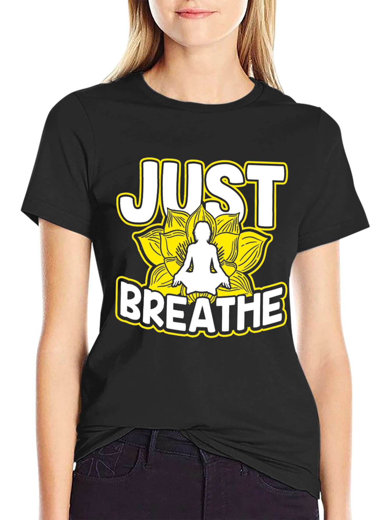 Just Breathe Yoga Graphic Tee - Black Unisex T-Shirt