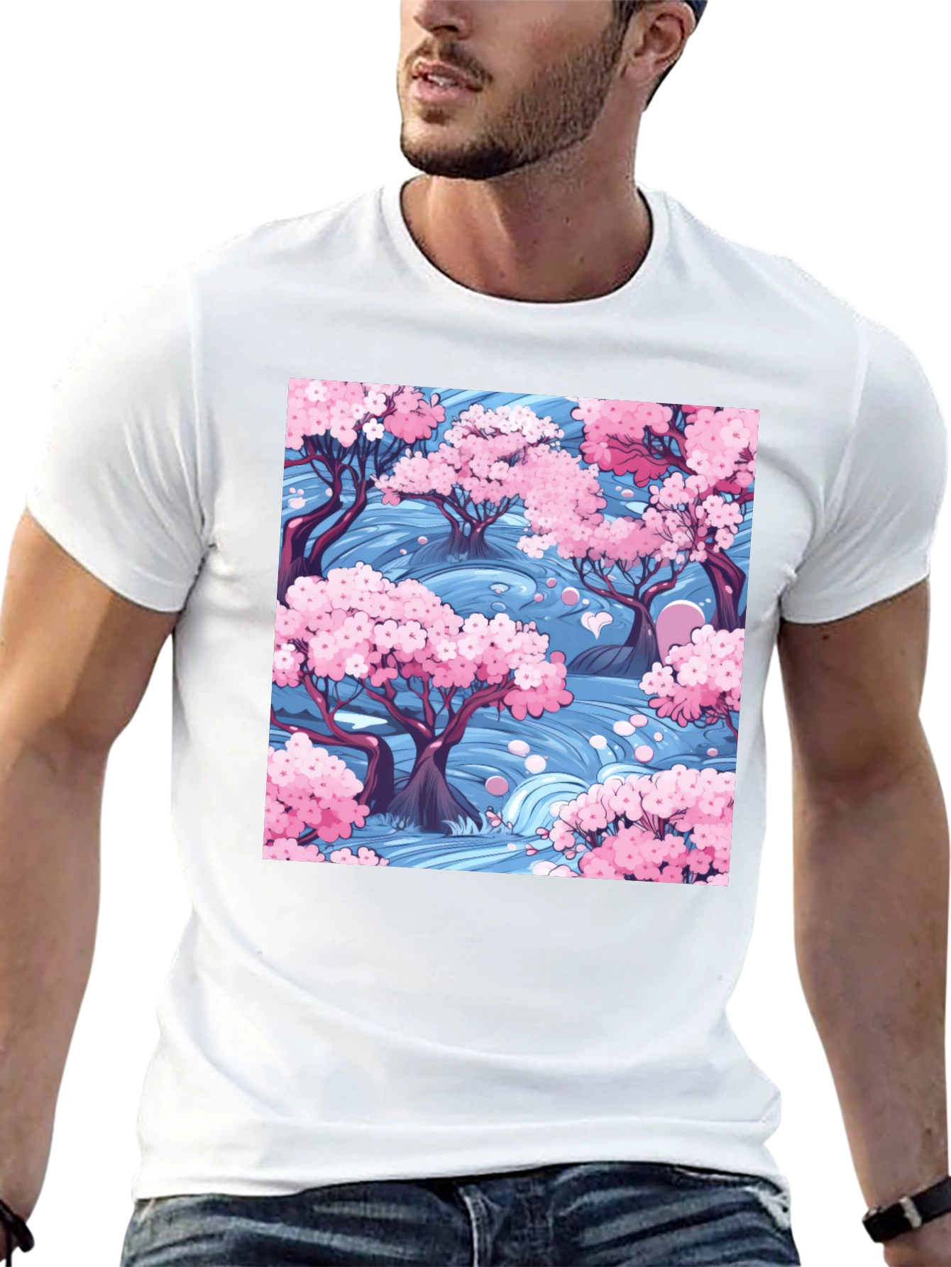 Sakura River Graphic Tee - Nature Inspired Design
