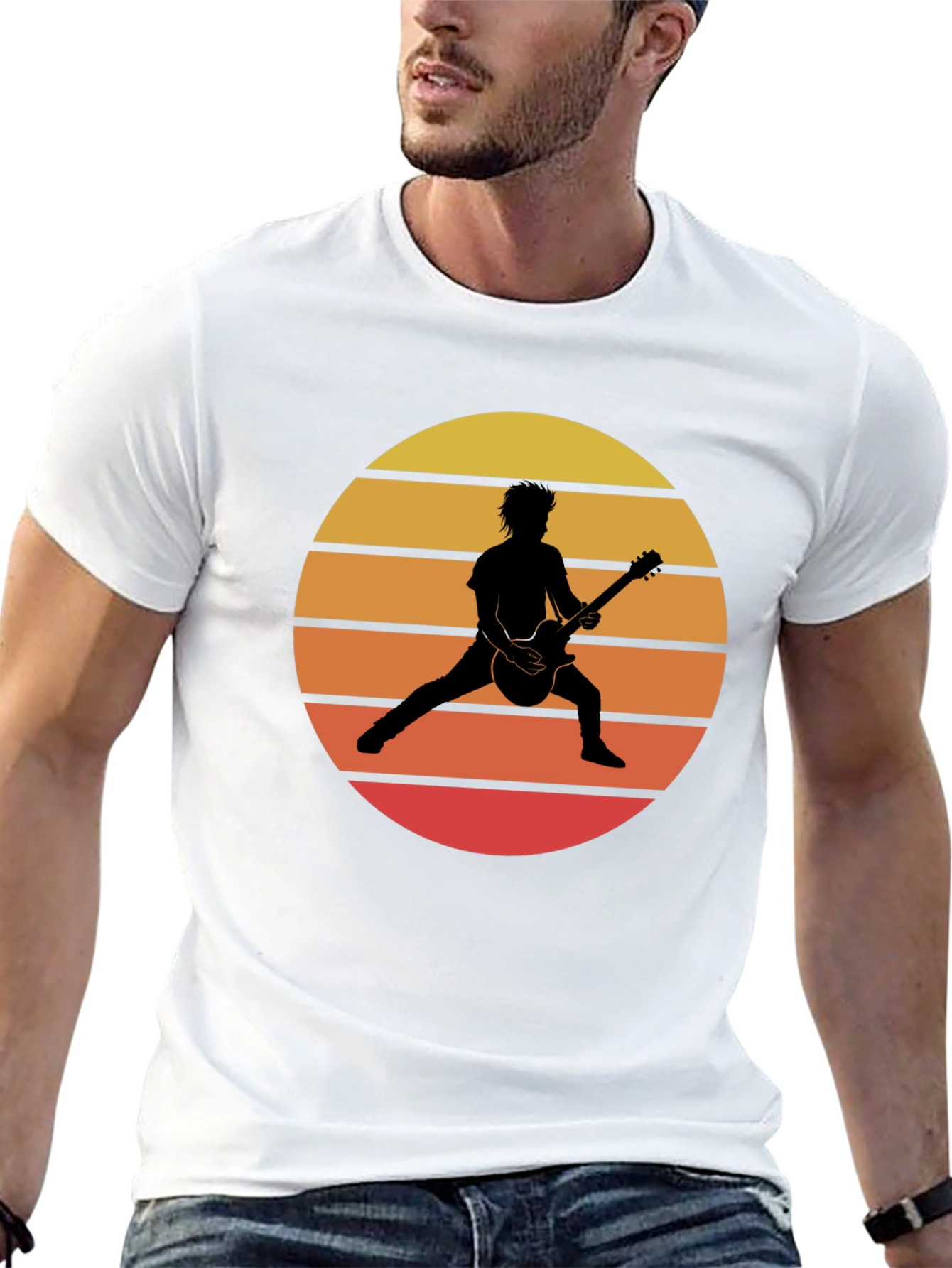 Retro Sunset Guitarist Graphic T-Shirt