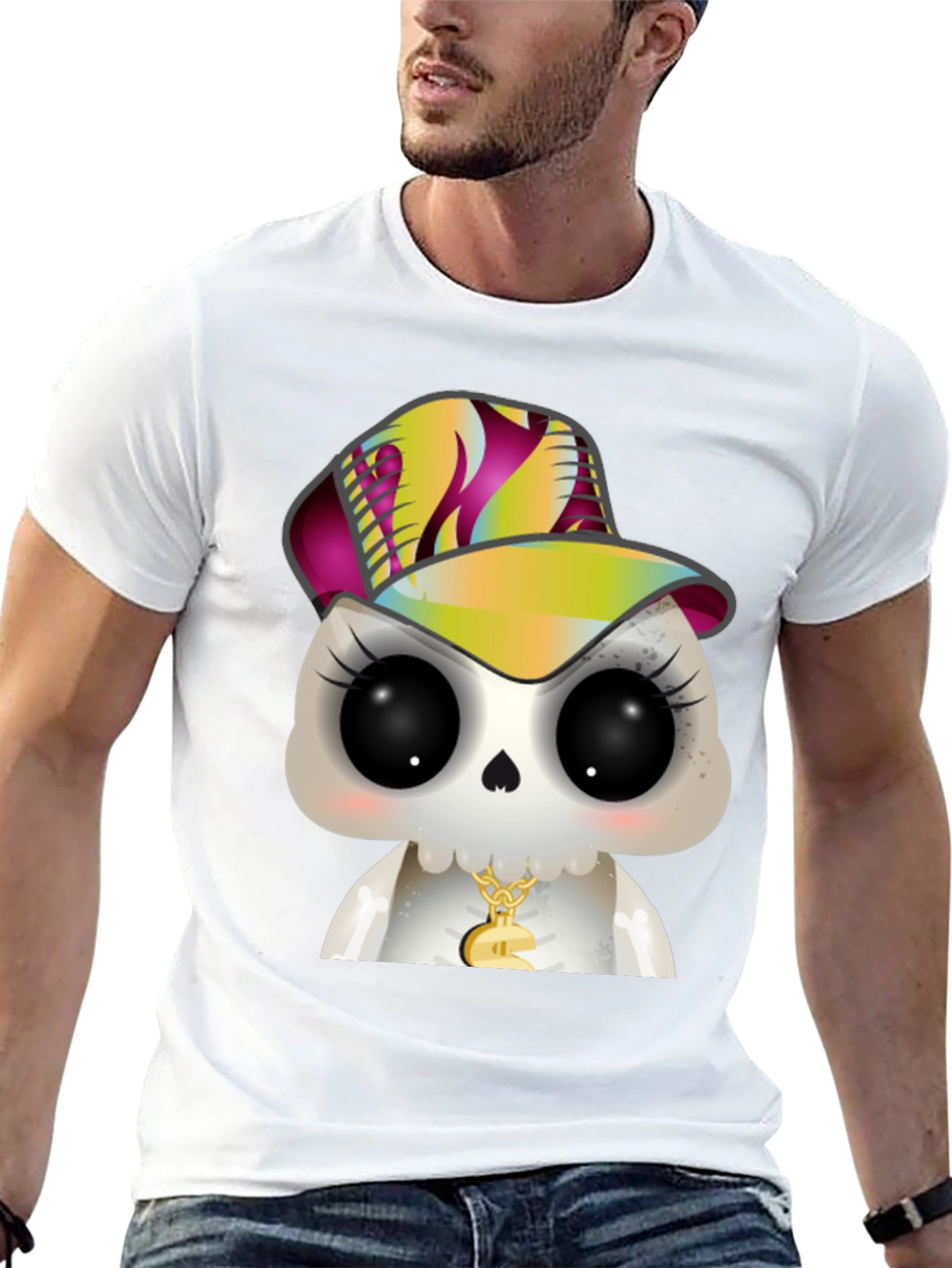 Cartoon Skull with Hat Graphic T-Shirt