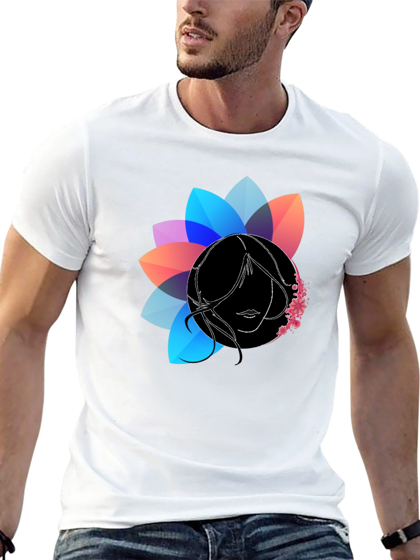 Floral Silhouette Graphic Black T-Shirt