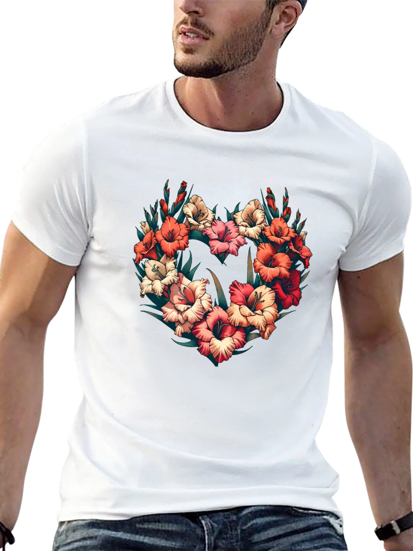 Floral Heart Graphic Black T-Shirt