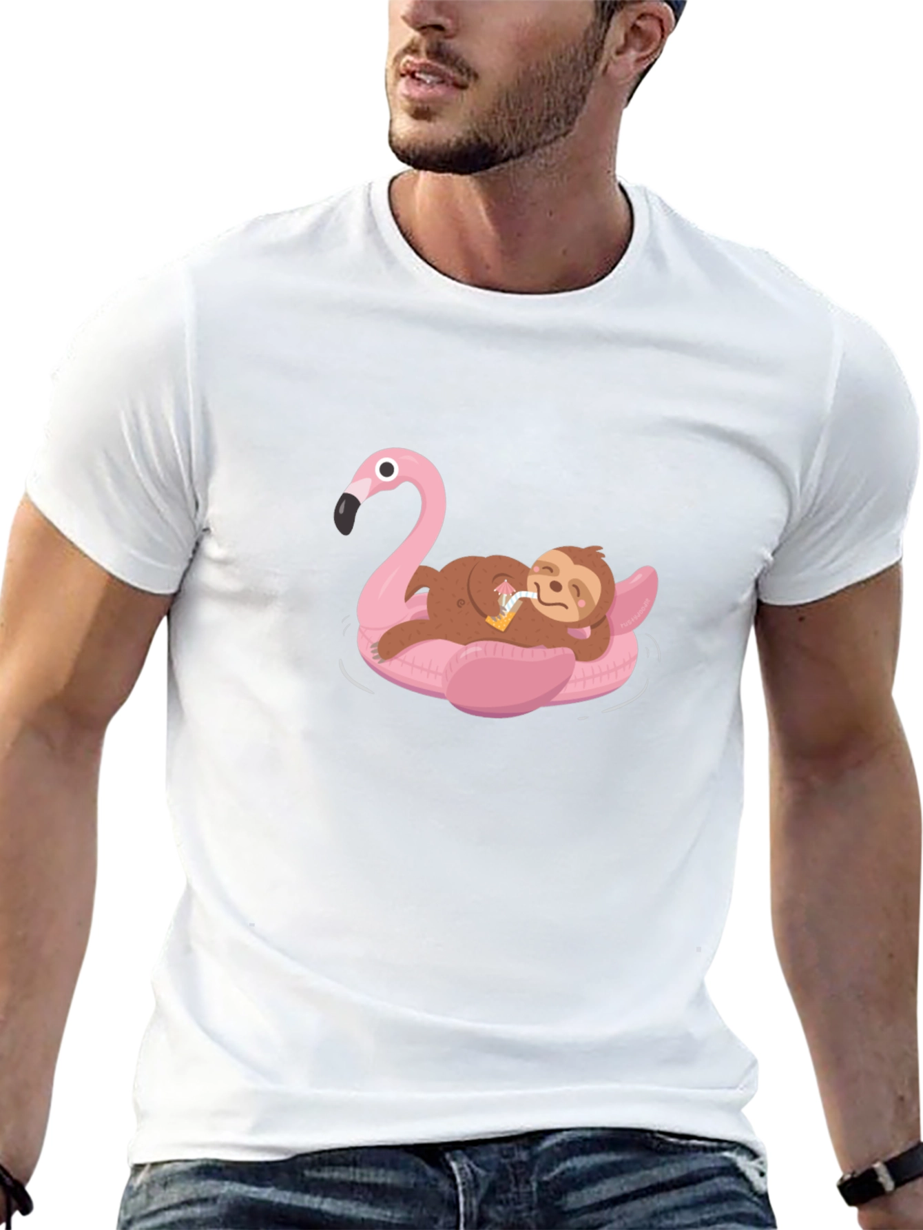 Sloth on Flamingo Float T-Shirt