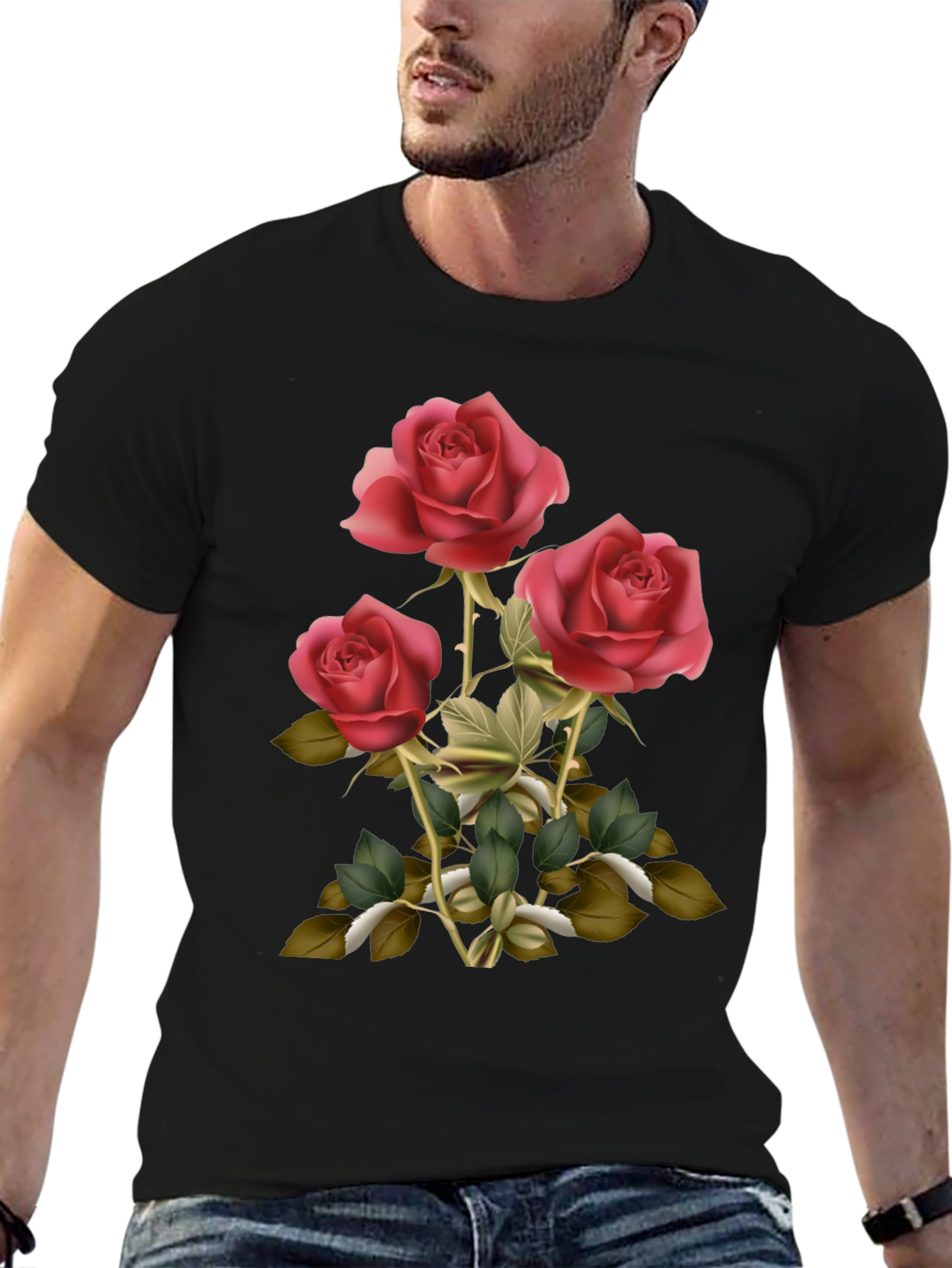 Rose Graphic Mens Tee - Elegant Floral Design