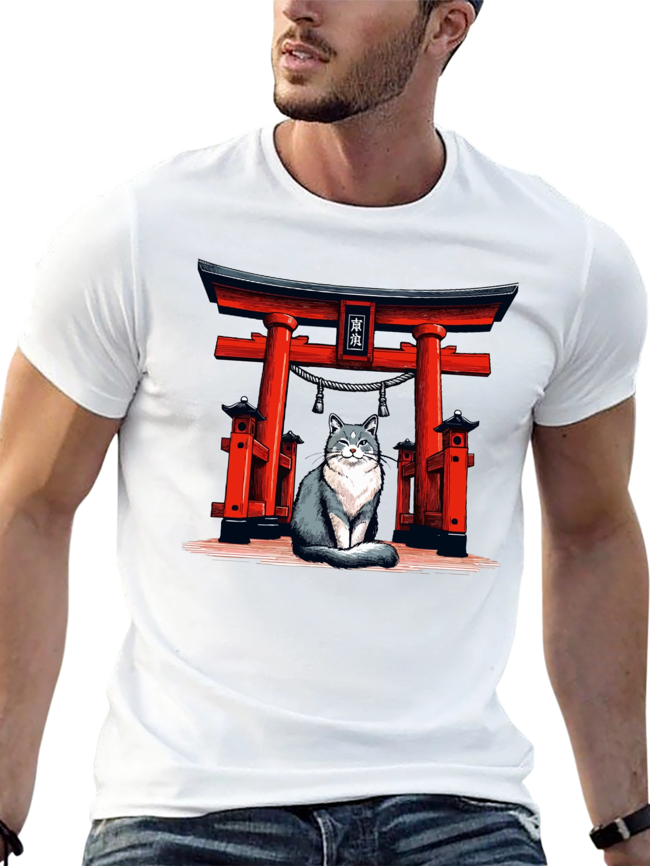 Cat Torii Gate Black T-Shirt