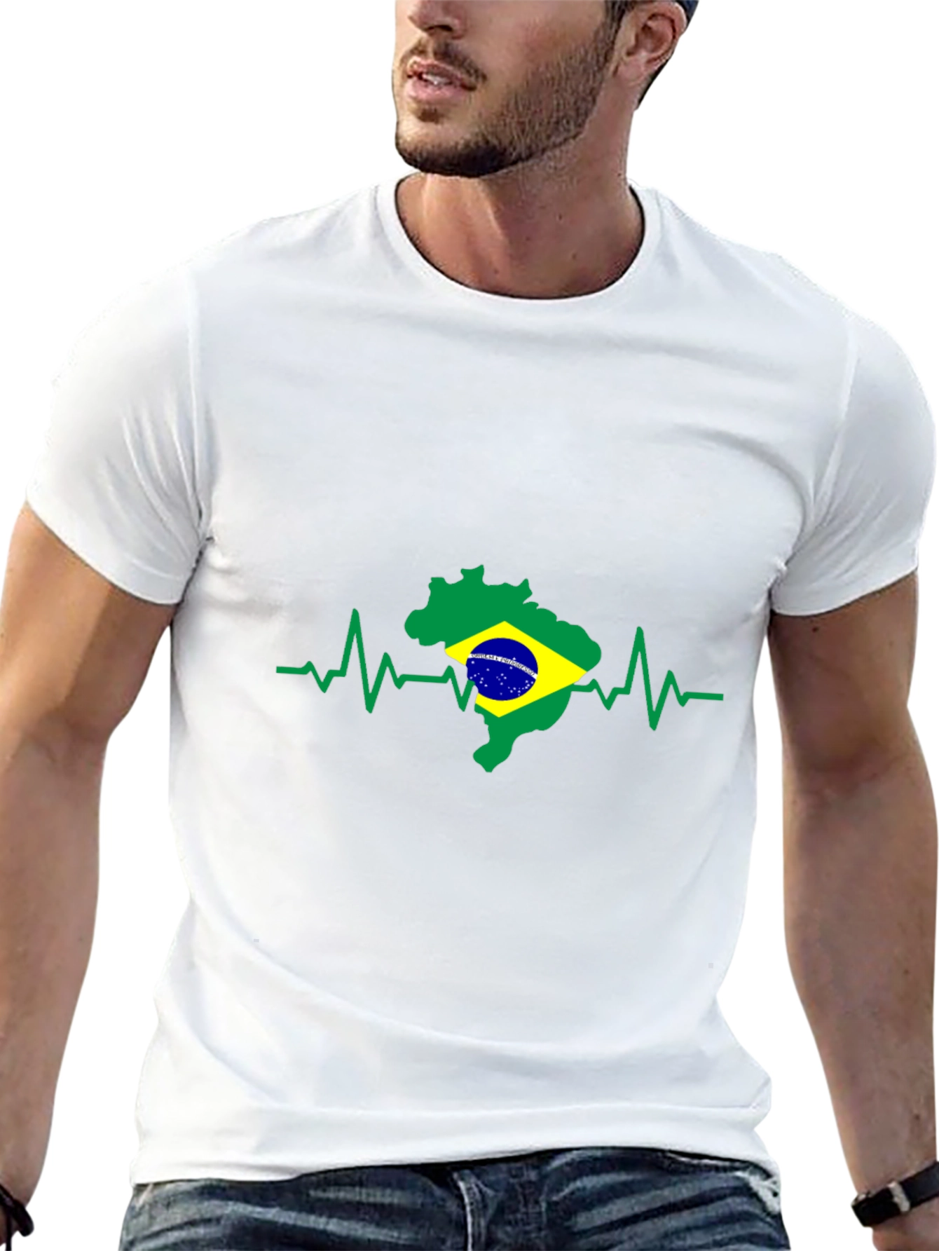 Brazil Flag Heartbeat T-Shirt