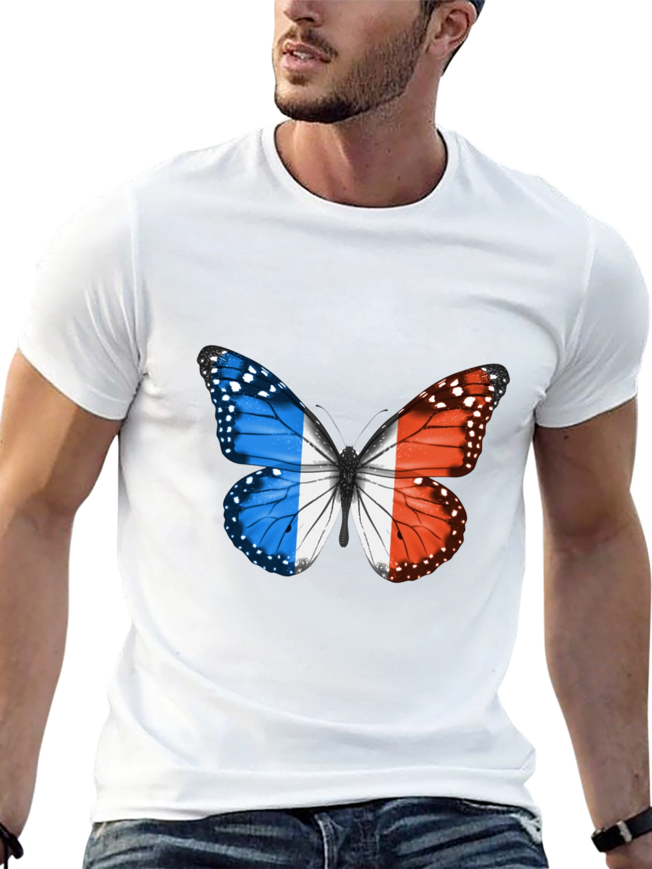 French Butterfly Graphic Tee - Black Cotton