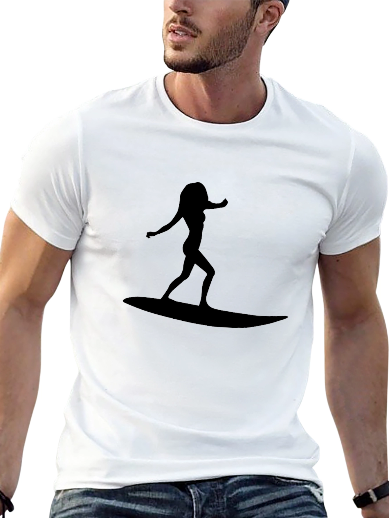 Surfer Girl Graphic T-Shirt - Black