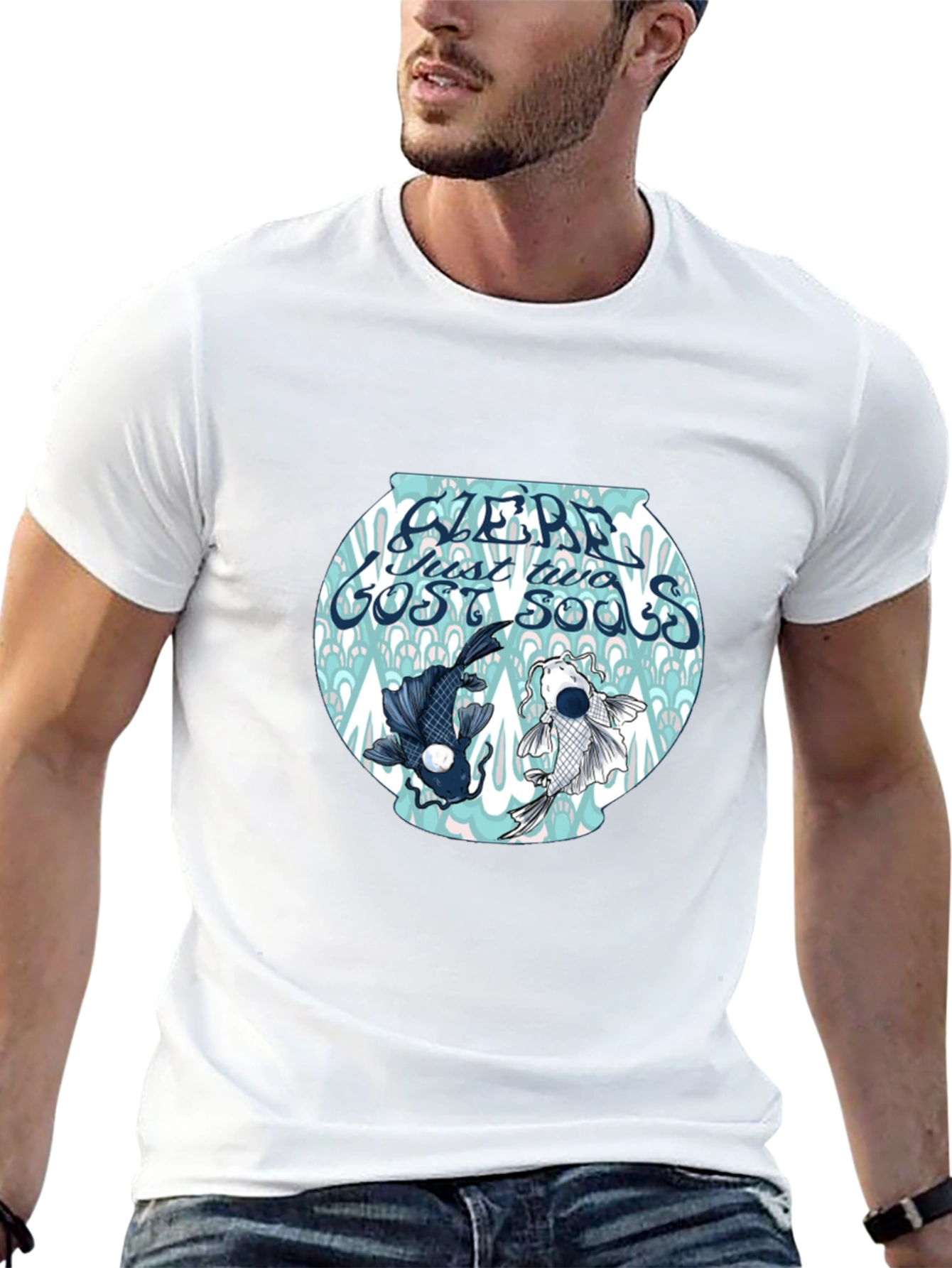 Black T-Shirt with Koi Fish Bowl Graphic
