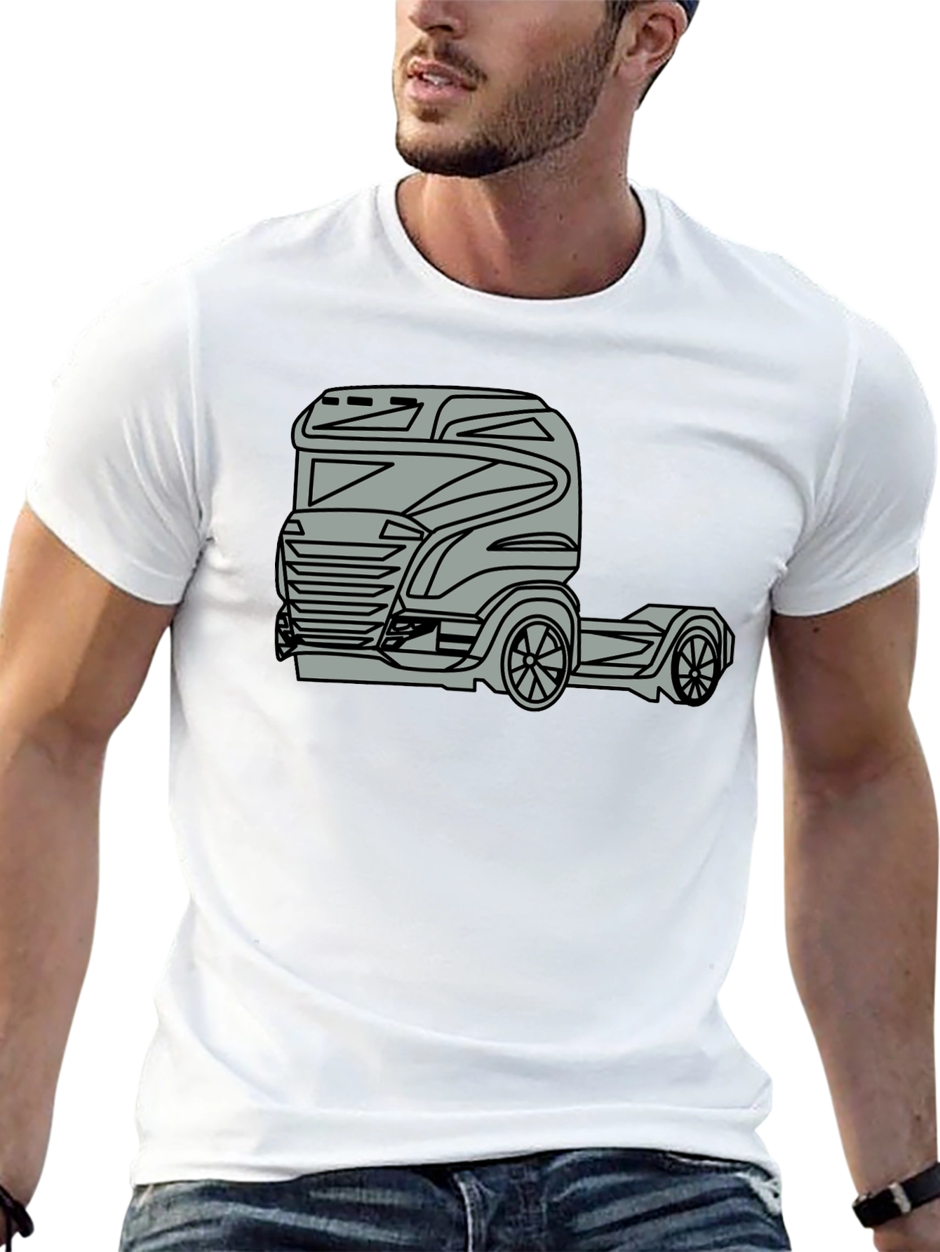Truck Graphic Tee - Modern Black Cotton Blend T-Shirt