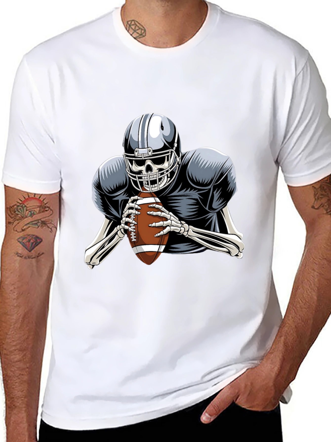Skeleton Football Player Graphic Tee - Black