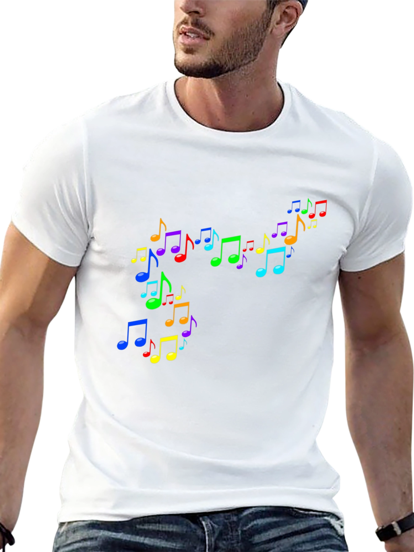 Rainbow Music Notes Black T-Shirt