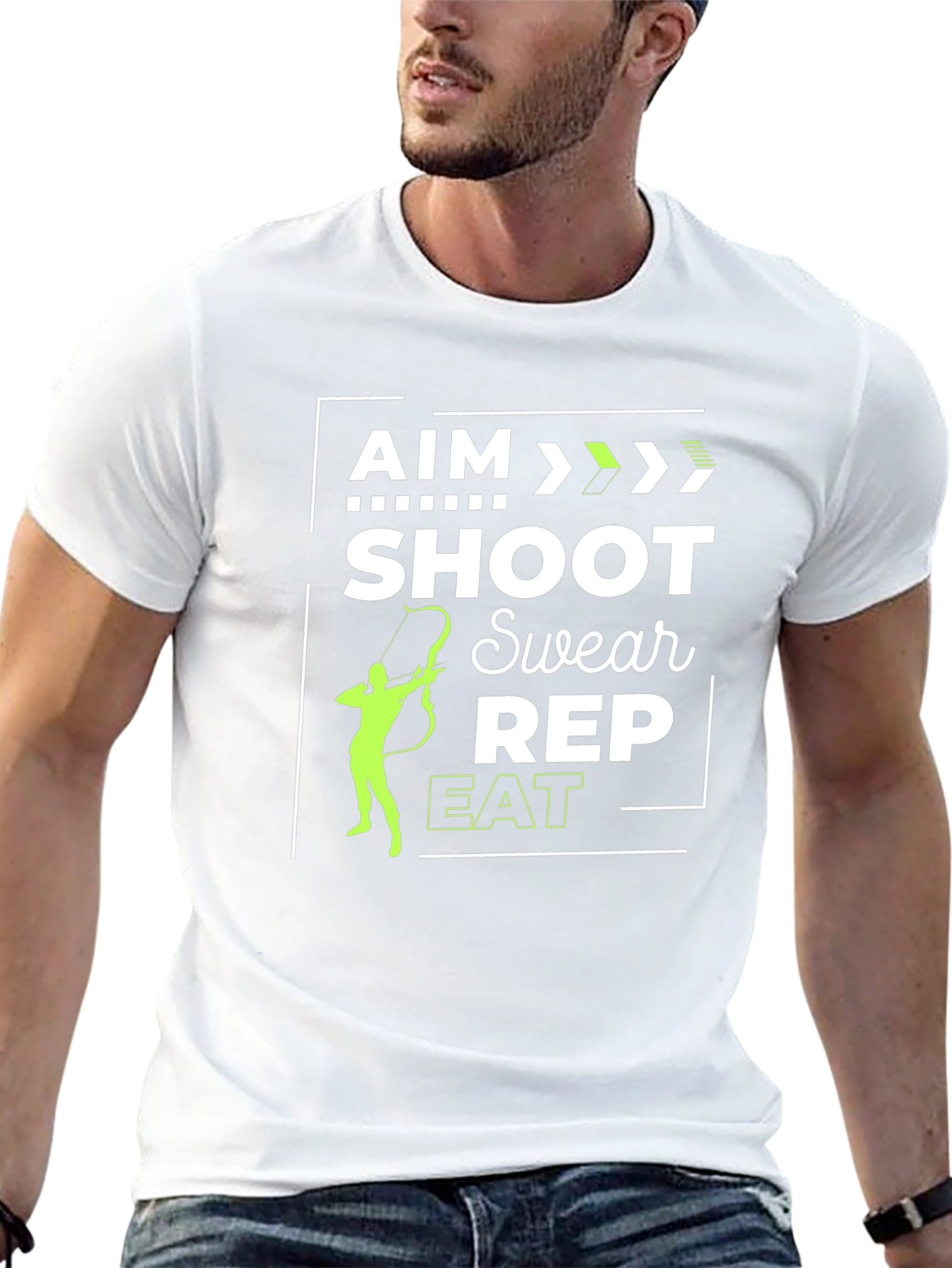 Aim Shoot Swear Rep Eat Black Graphic Tee