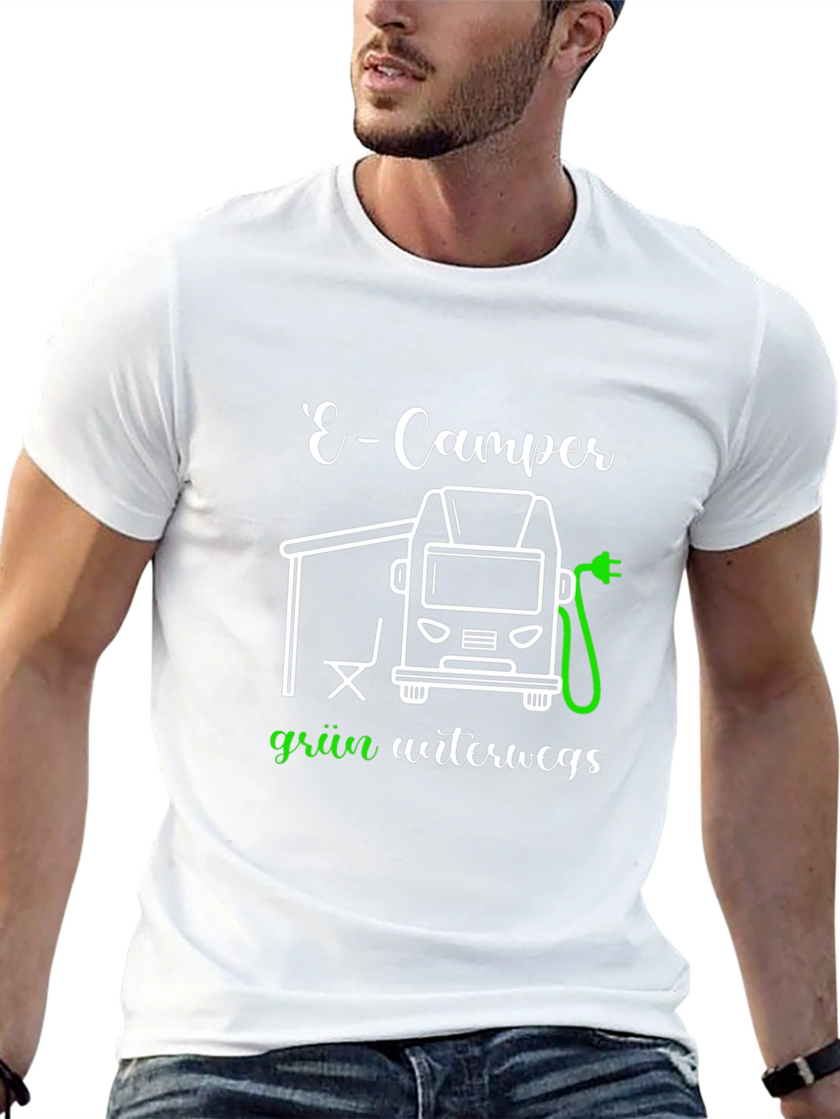 E-Camper Green T-Shirt: Electric Vehicle Adventure