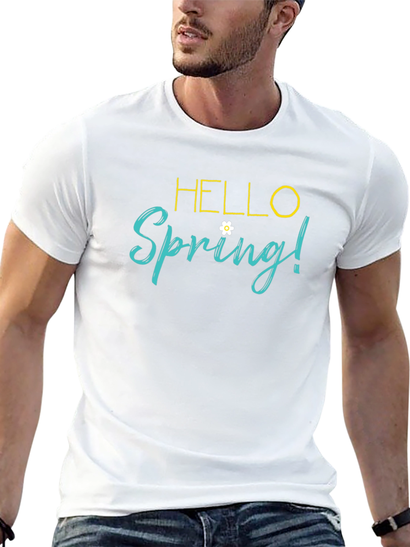 Hello Spring! Black Graphic T-Shirt