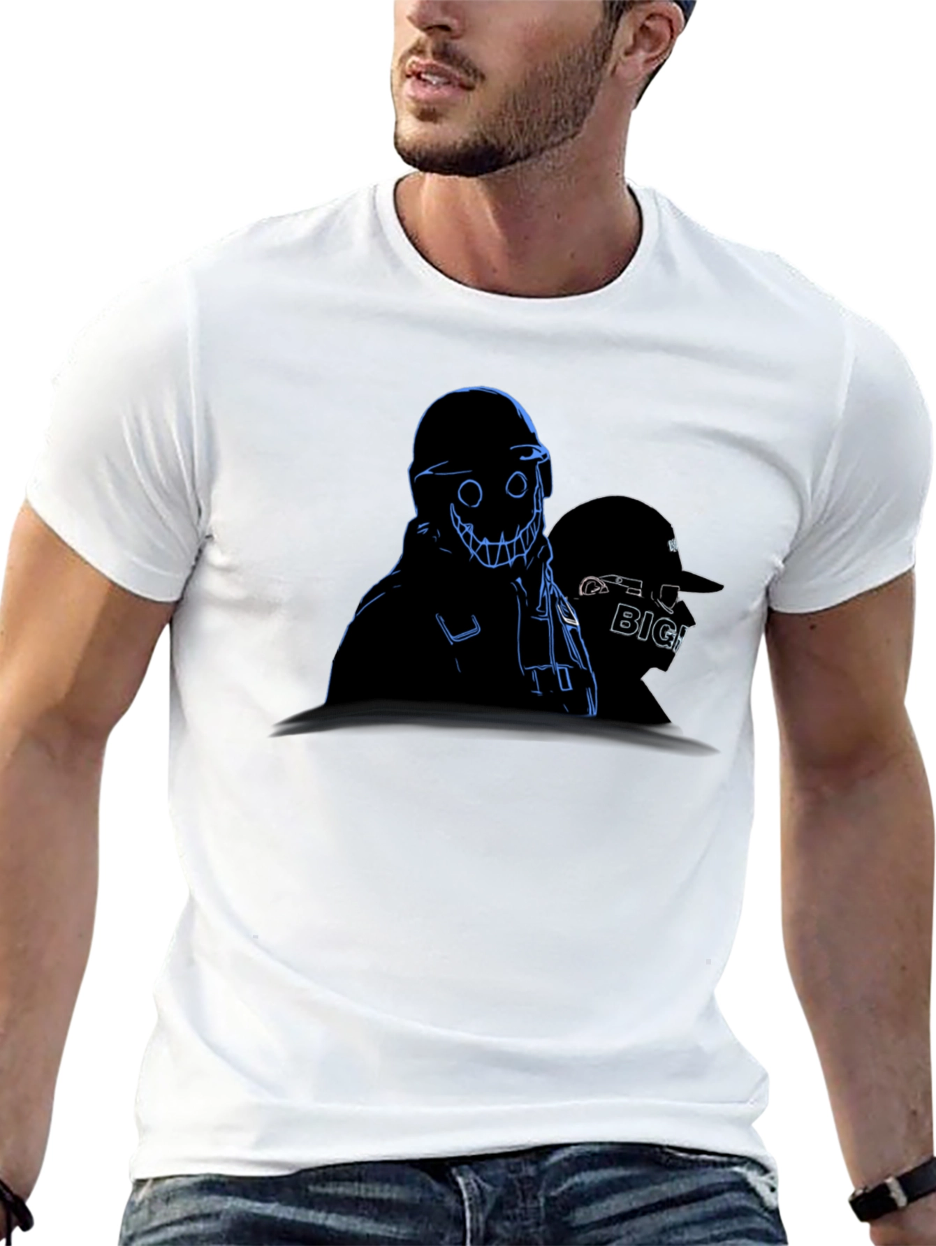 Mens Black Graphic Tee - Creepy Animated Design