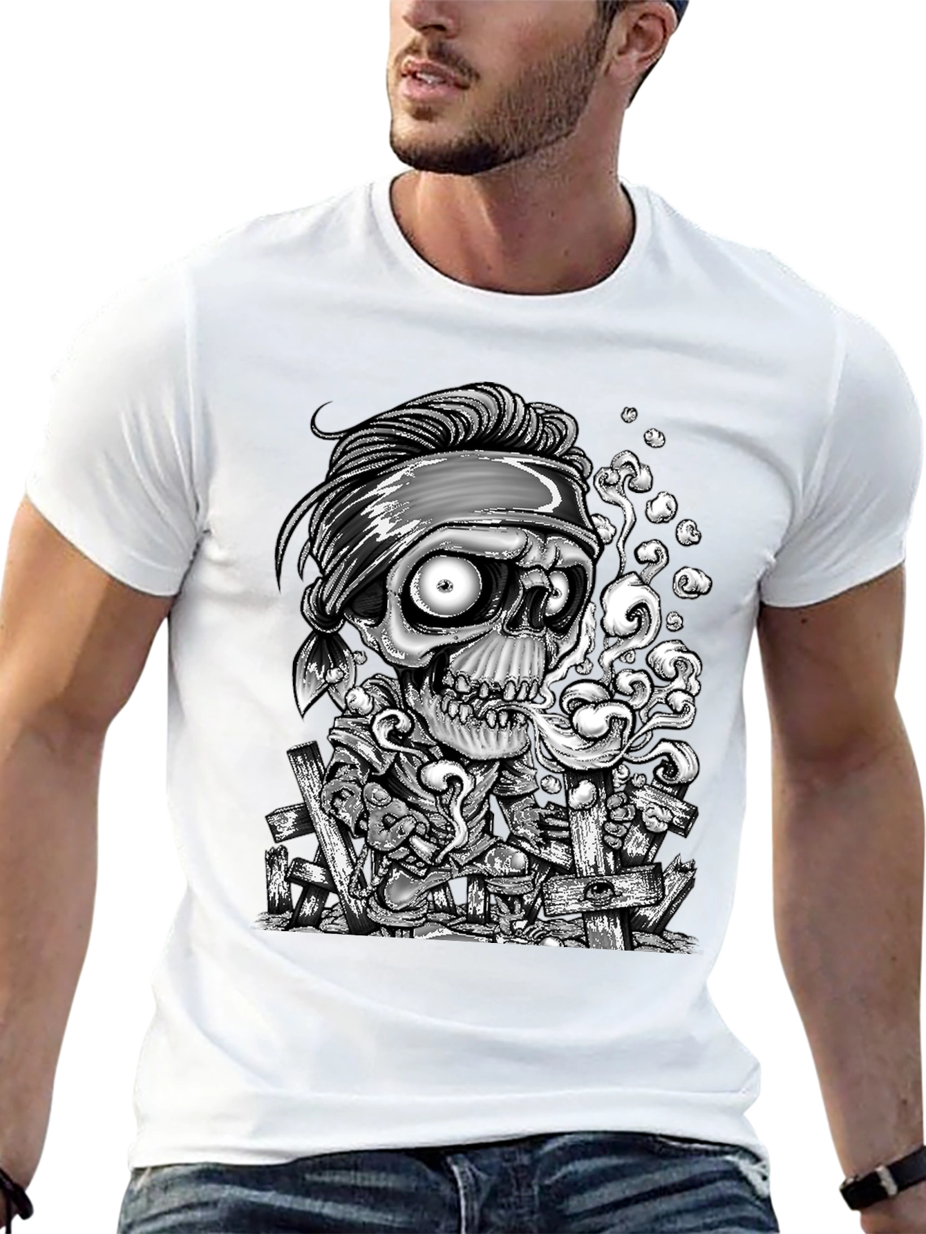 Skull Graphic Print T-Shirt - Mens Black Tee