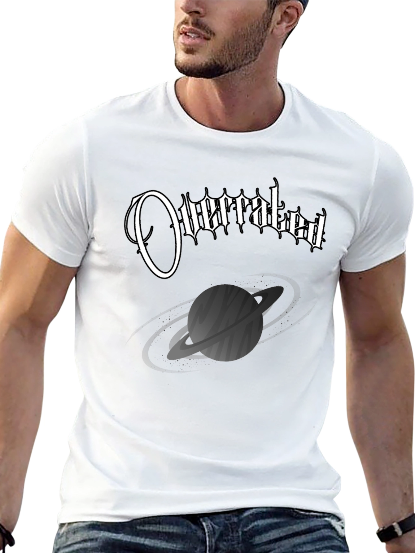 Overrated Saturn Graphic Black T-Shirt