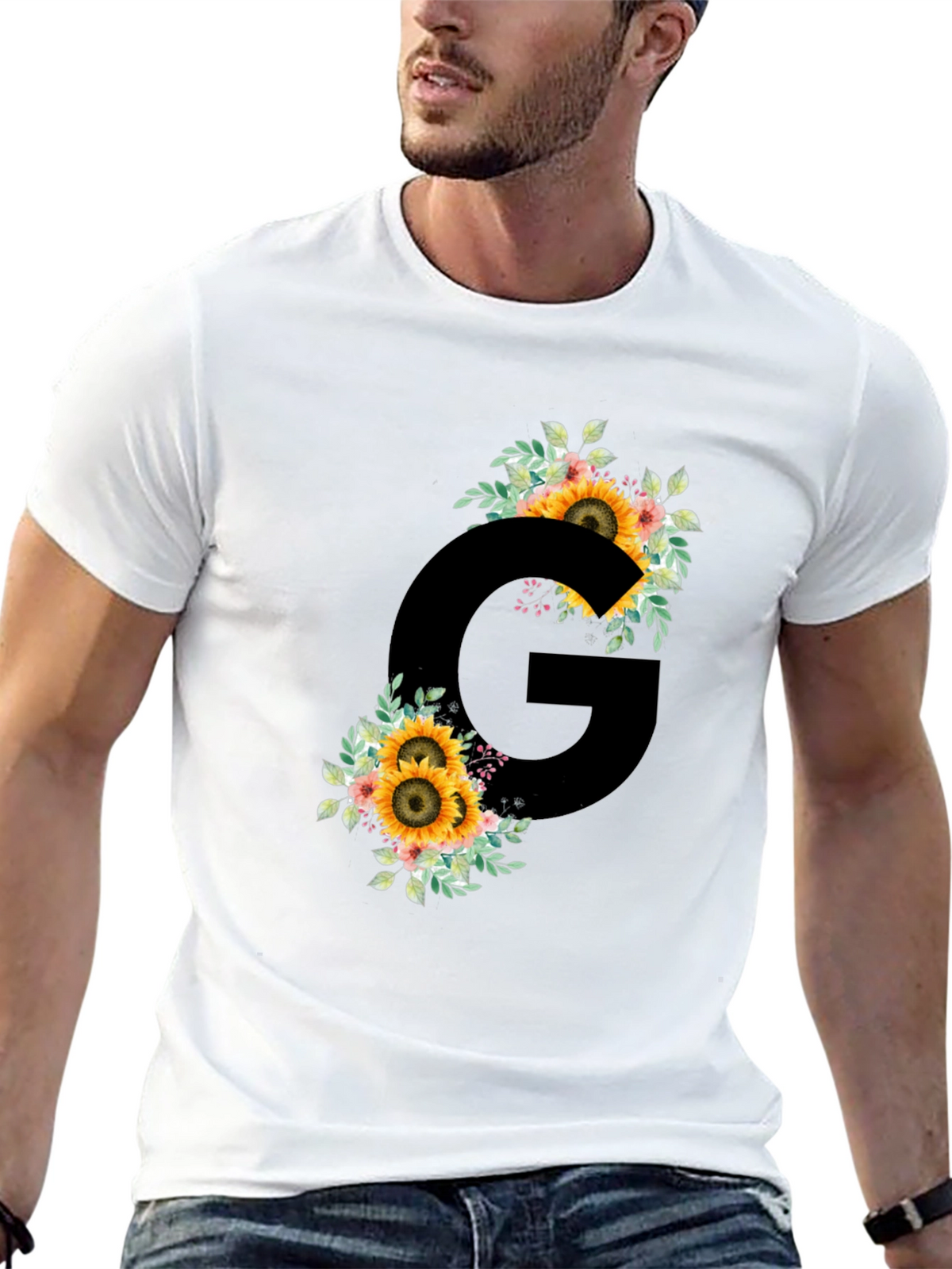 Floral Letter G Black T-Shirt