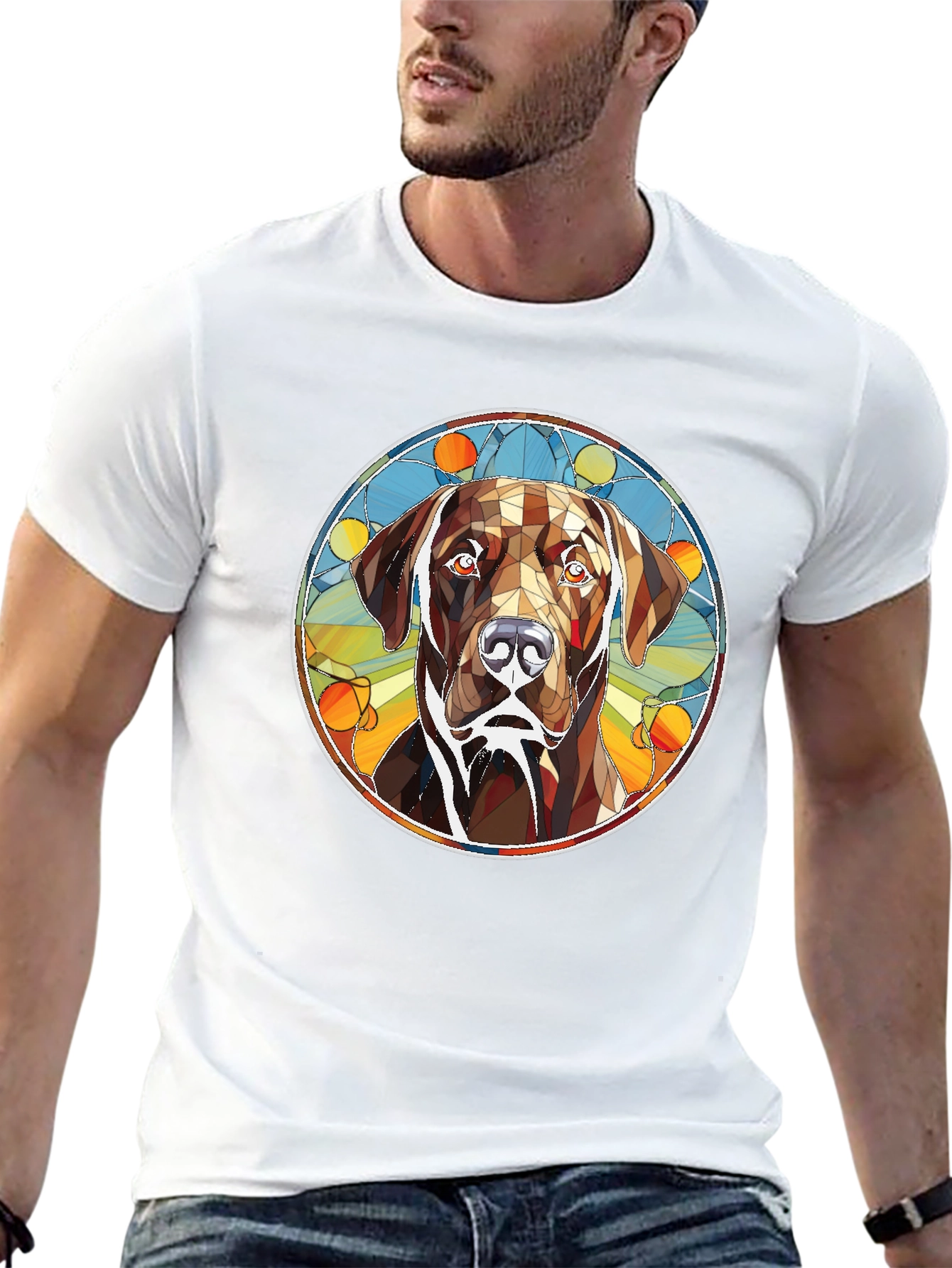 Dog Stained Glass Graphic Tee - Artistic Canine T-Shirt