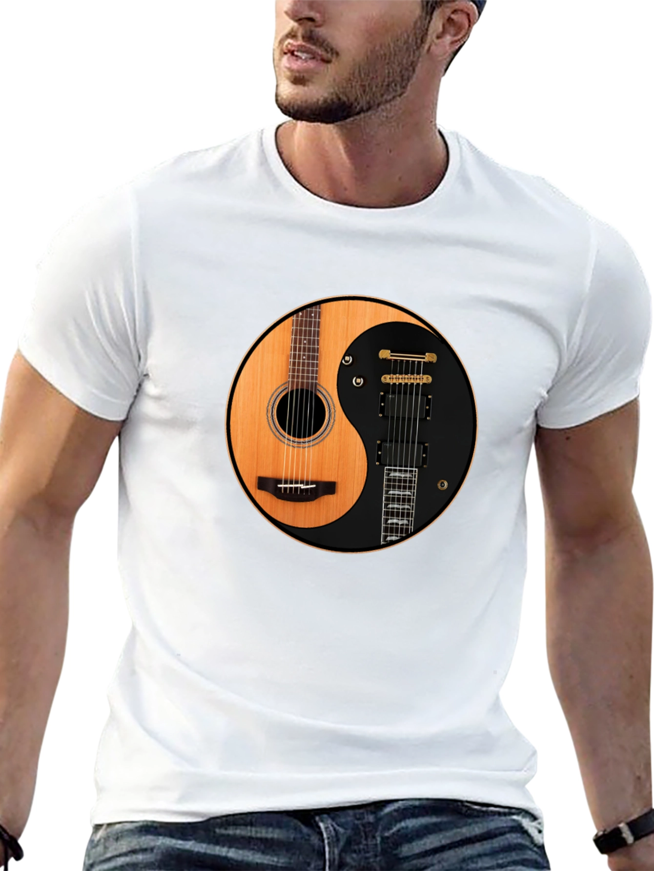 Yin Yang Guitar T-Shirt - Acoustic and Electric Harmony