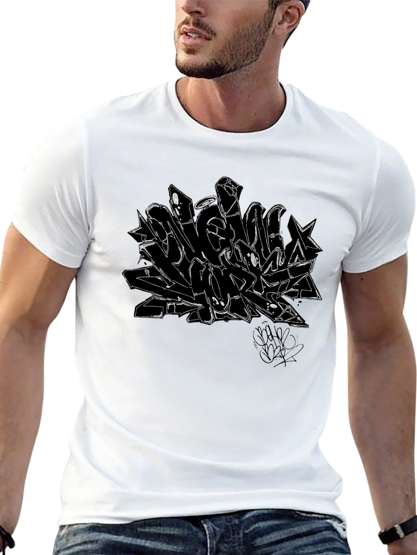 Abstract Graffiti Graphic Black T-Shirt