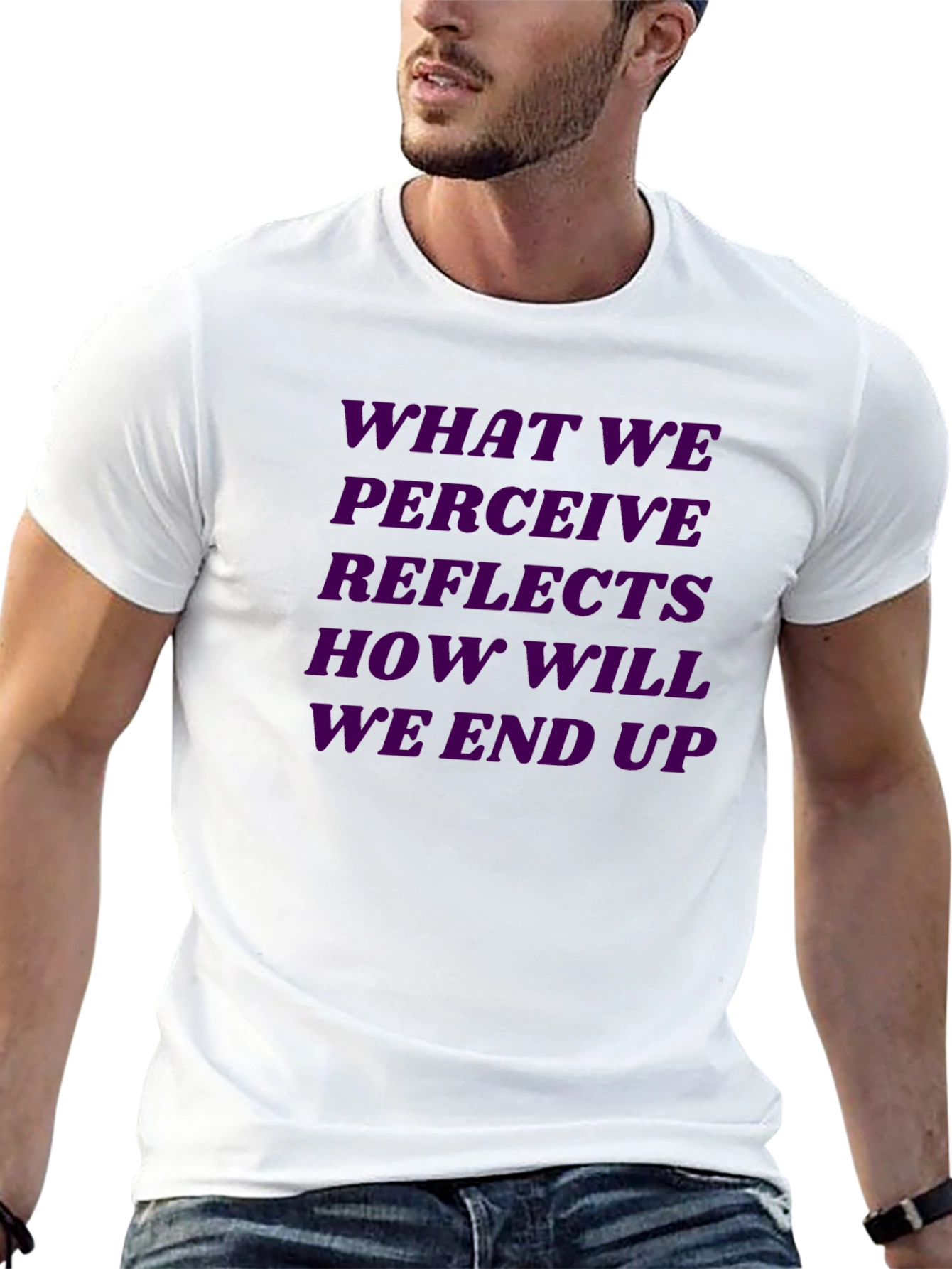 Purple Reflective Quote Graphic Black Tee