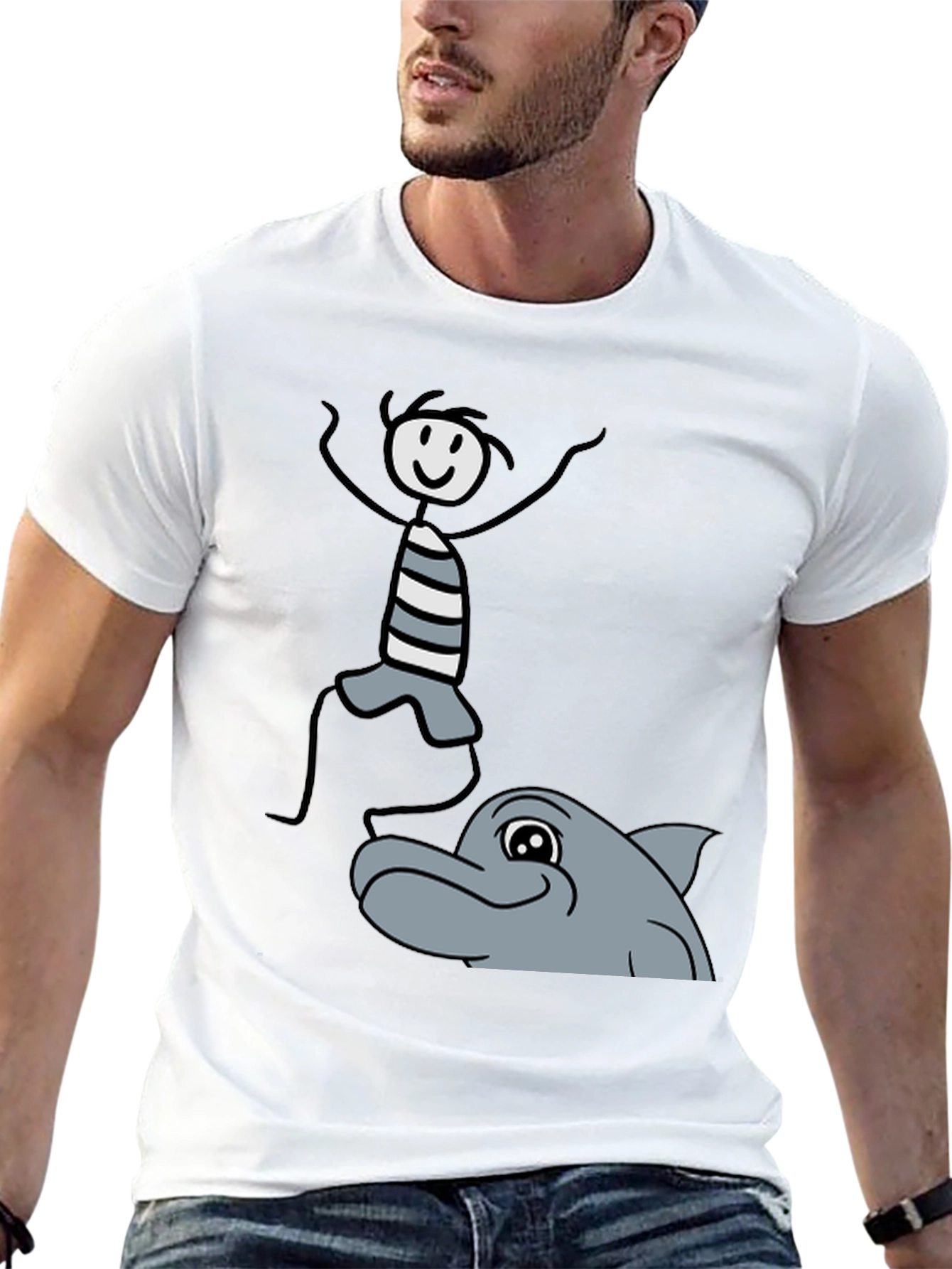 Stick Figure & Dolphin Graphic Tee - Unisex
