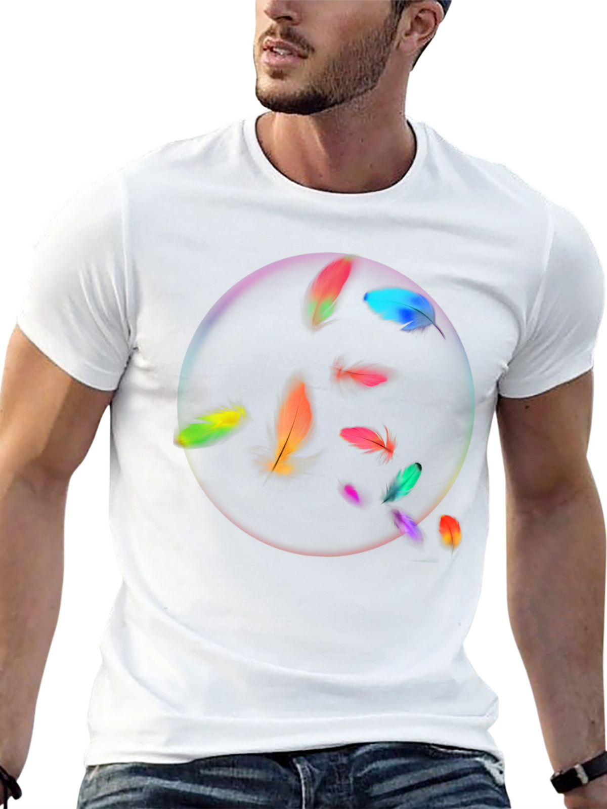 Feather Circle Graphic Black T-Shirt