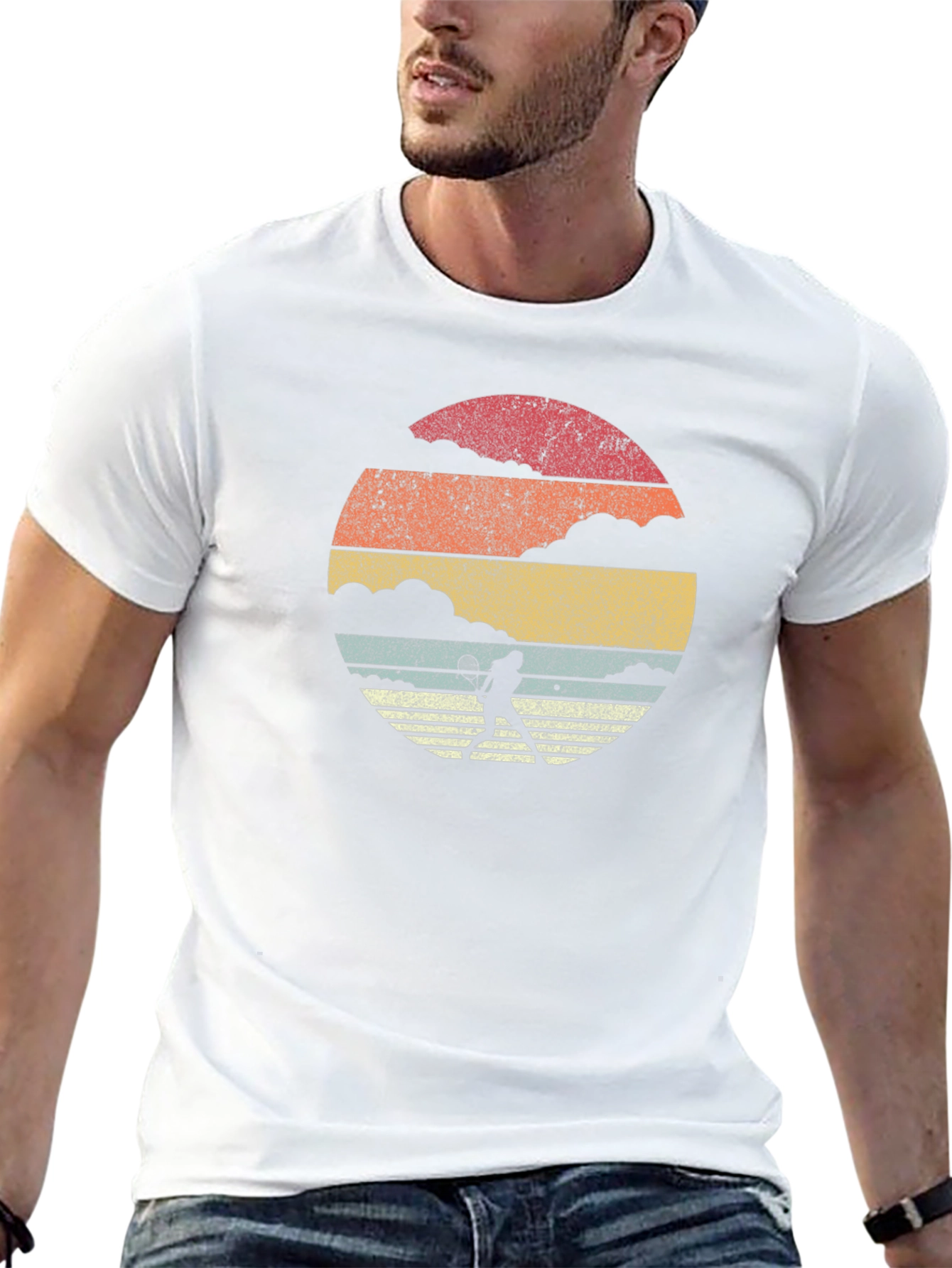 Retro Tennis Player Graphic Tee - Black Cotton T-Shirt