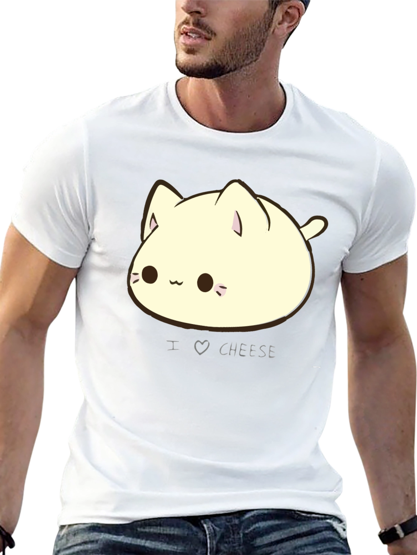 I Love Cheese Cute Cat T-Shirt - Black