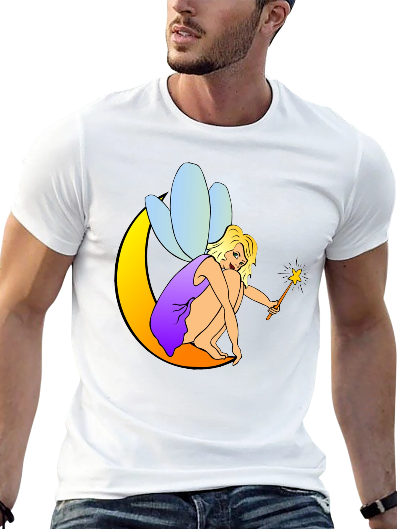 Fairy on Moon Black T-Shirt