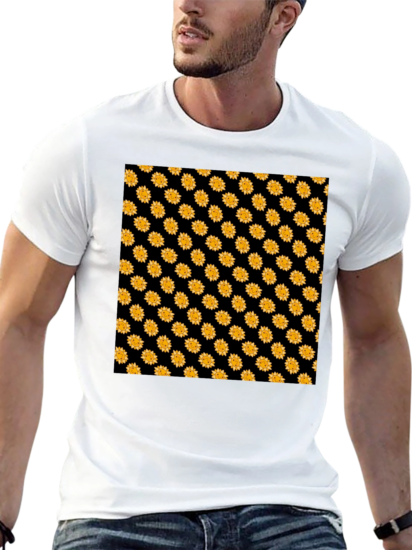 Sunflower Pattern Black T-Shirt