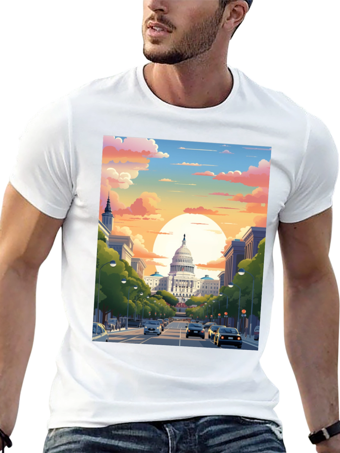 Capitol Sunset Graphic Tee - Artistic Print