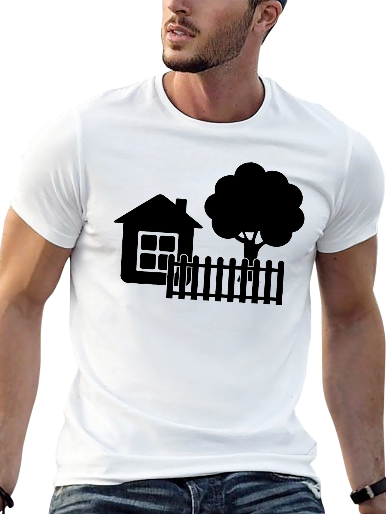 House & Tree Graphic Tee - Modern Black Shirt