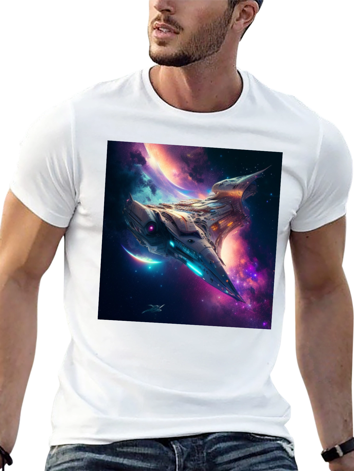 Sci-Fi Spaceship Galaxy T-Shirt