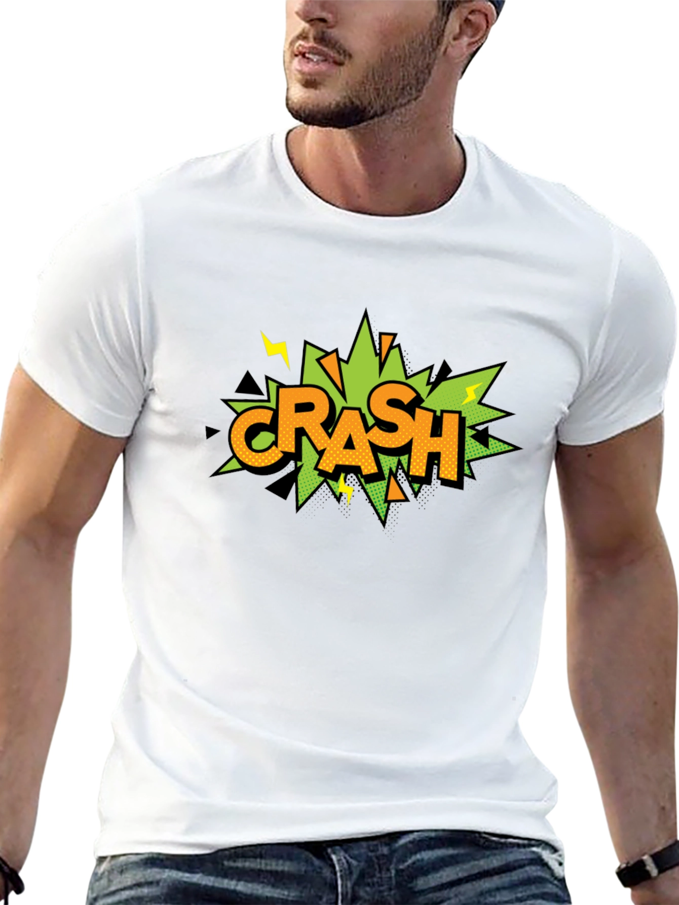 Crash Comic Style Graphic Print Black T-Shirt