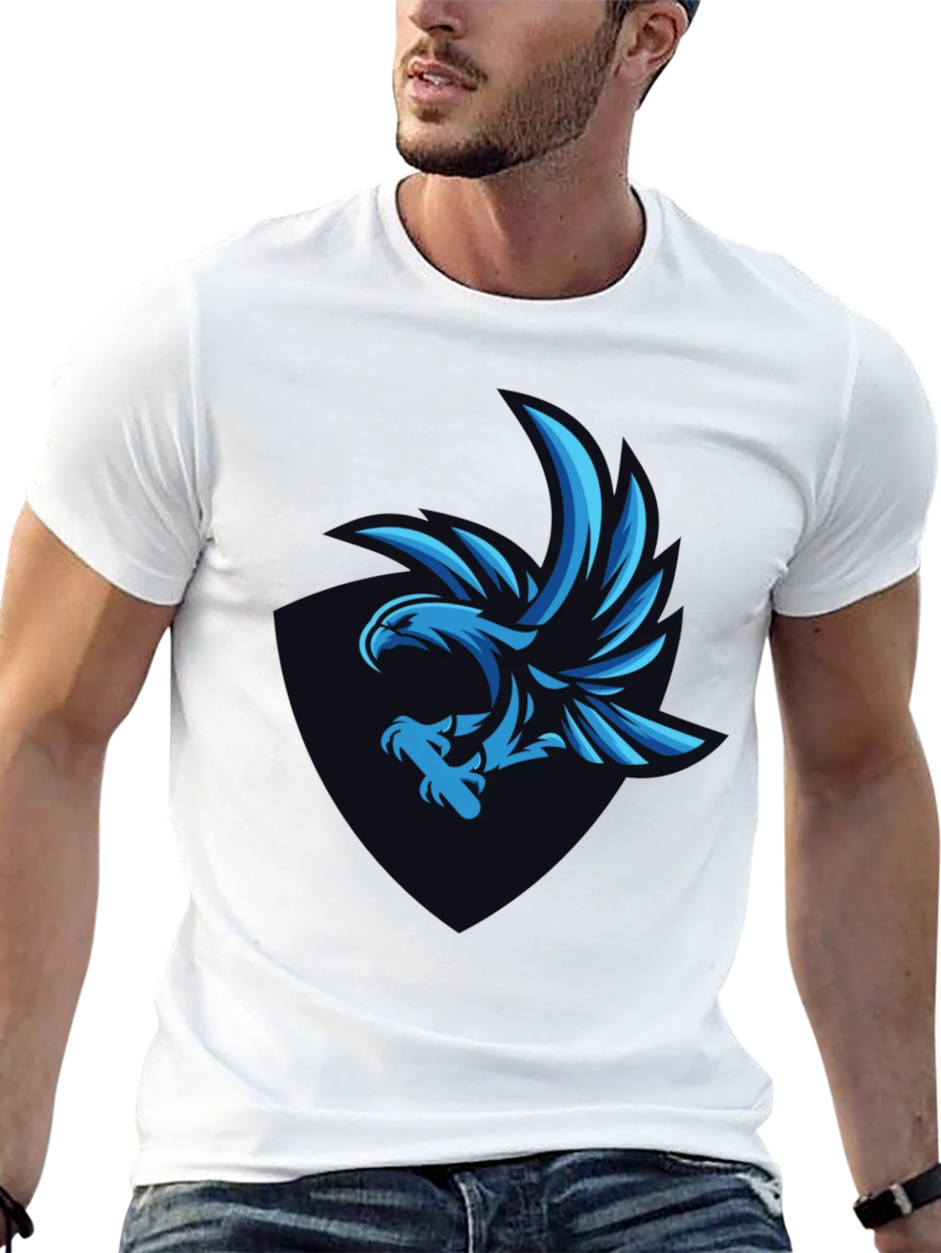Cool Blue Eagle Graphic Tee - Mens Black T-Shirt